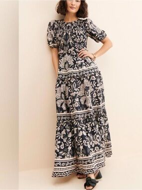 Farm Rio Black White Floral Design Maxi Dress size M